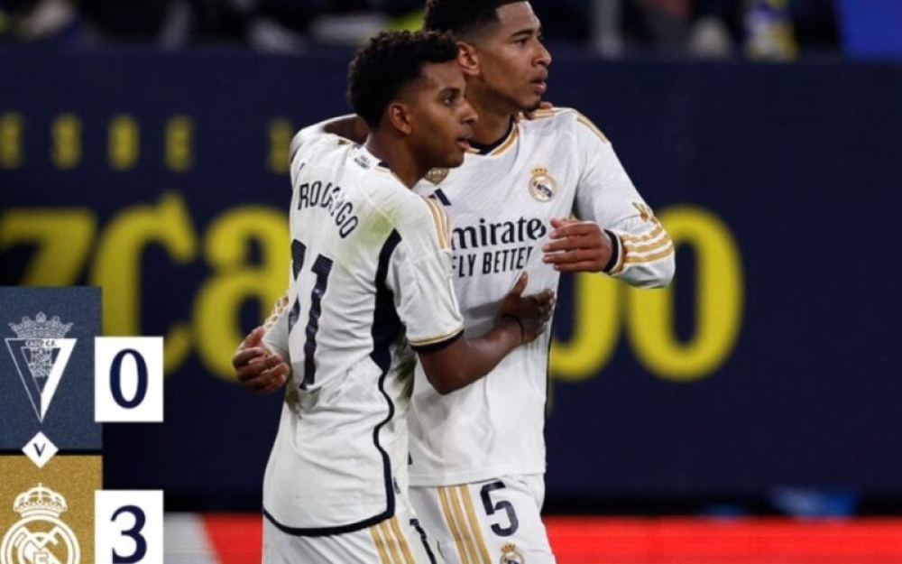 CADIZ 0-3 REAL MADRID: RODRYGO VÀ SAO TRẺ BELLINGHAM GHI BÀN